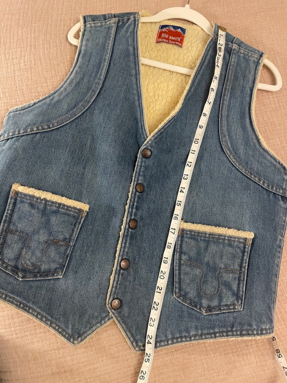 VTG‎ BIG SMITH Men’s Blue Denim Sherpa-Lined Vest - Picture 6 of 8